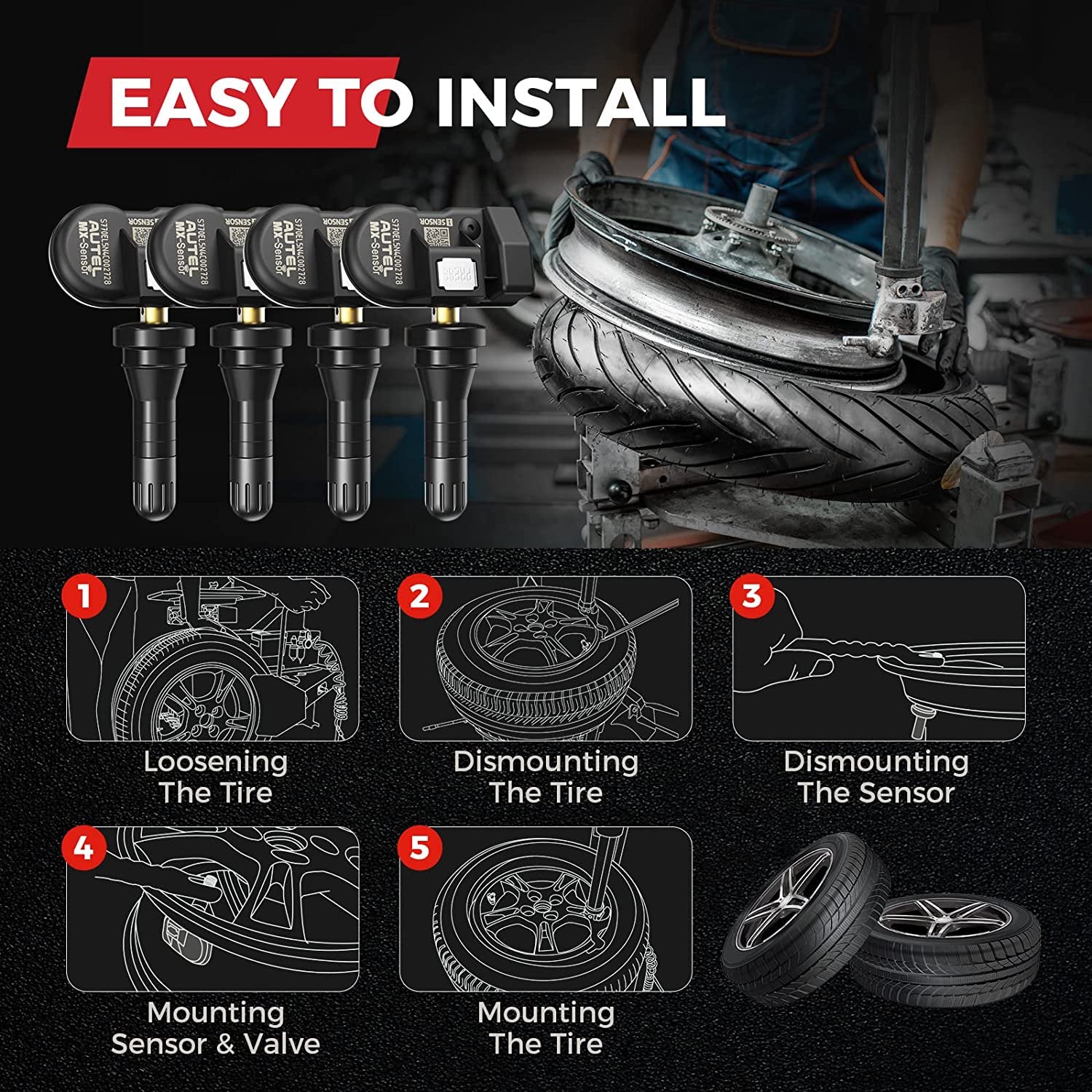 Autel TPS218 MX-Sensor 315 & 433MHz 2 in 1 Universal Tire Pressure Sensor Reader, Monitoring System Sensor for 99% Main Vehicles SAE Standard J1205/J1206/J2657