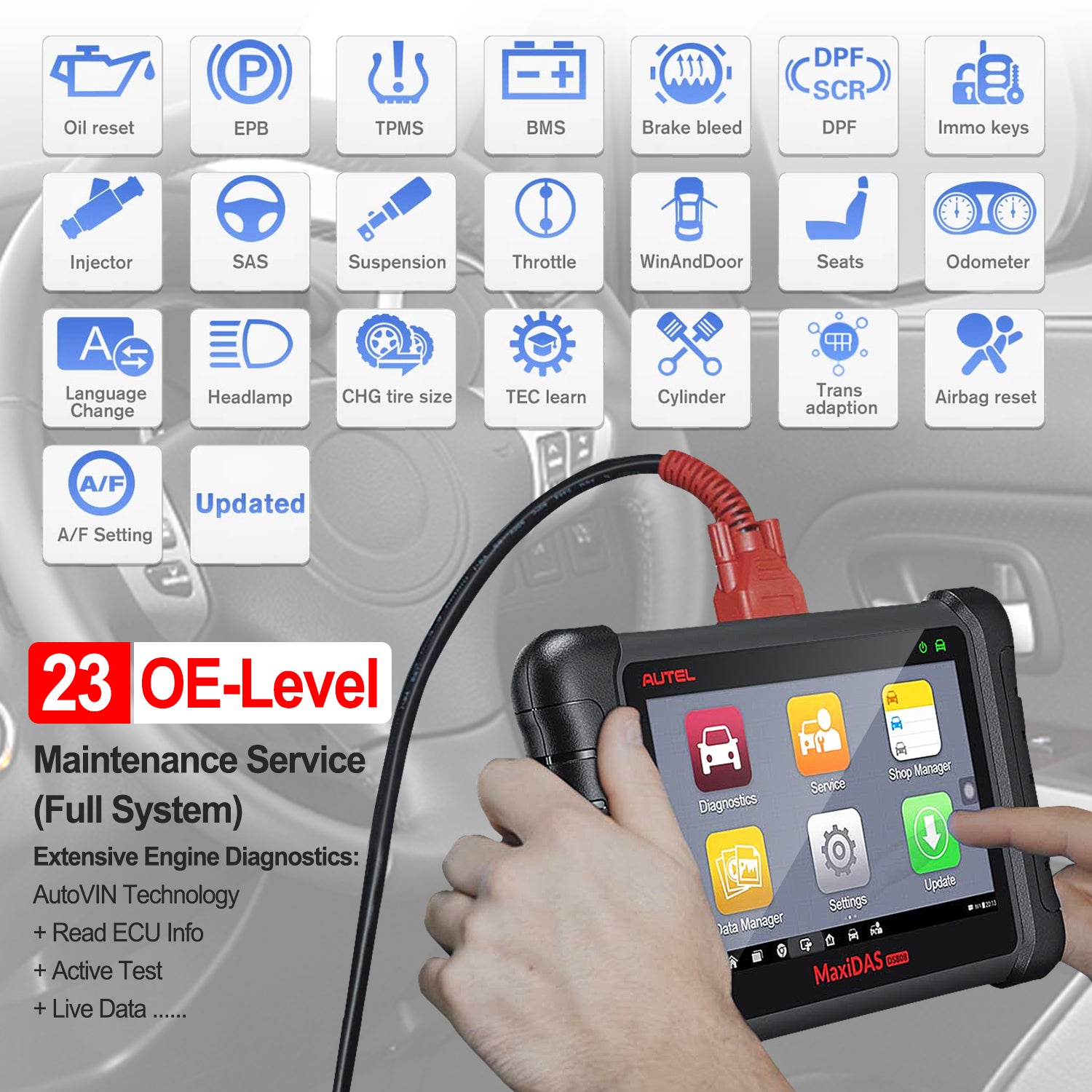 Autel MaxiDAS DS808K Vehicle Diagnostic Scan Tool, Upgrated of MP808/ DS808/ DS708 Tools, OE All Systems Diagnosis, Oil Reset and Bi-Directional Control Functions