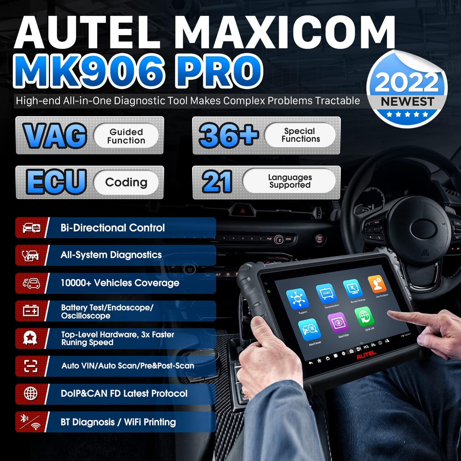 Autel MaxiCOM MK906 Pro Diagnostic Scan Tool, Advanced ECU Coding – 