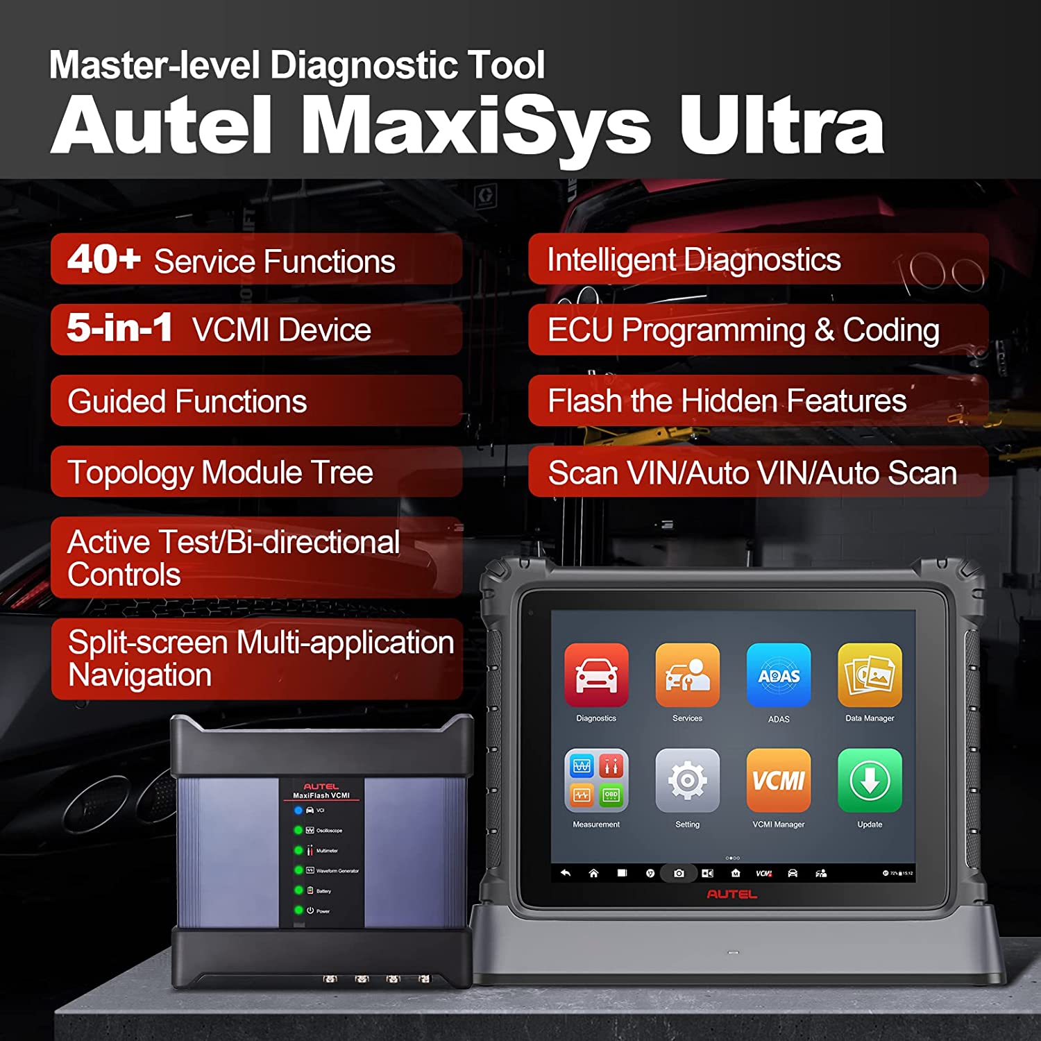 Autel MaxiSys Ultra 5-in-1 VCMI Intelligent OBD II Diagnostic Tool For Car, New OE-Level Functionality with One-stop multitasking Design