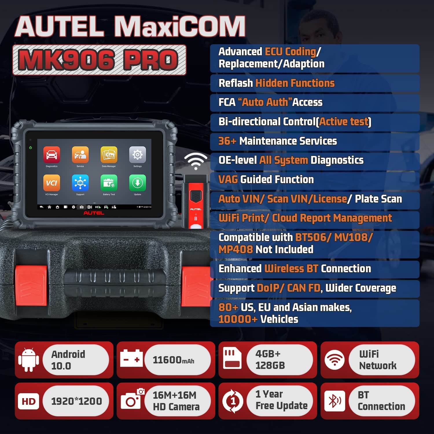Autel Model Scanner Autel Scanner MaxiCOM MK906 Pro Diagnostic Scan Tool, Advanced ECU Cod ...